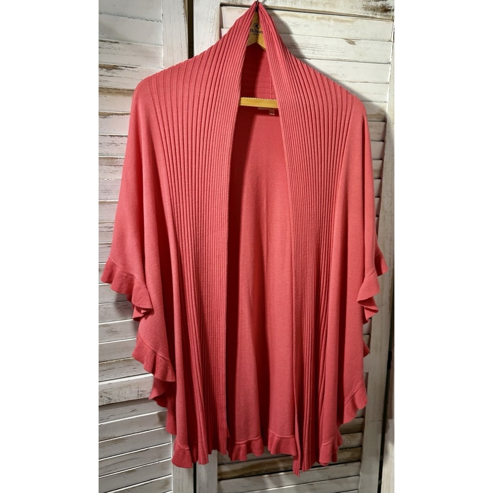 Open Front Cardigan Ruffled Wrap  Knit Ribbed Christina Paris Y2K Romance M/L